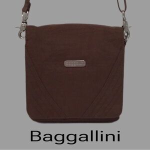 Baggallini Expandable Nylon Crossbody Bag, 7 Compartments, Brown